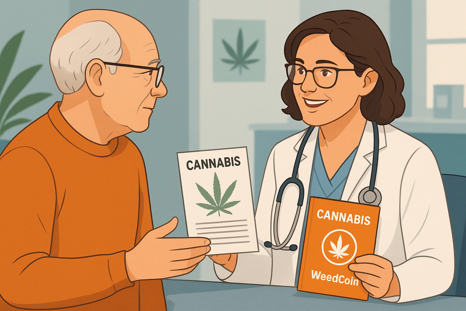 Senior patient discusses cannabis use safely with healthcare provider, promoting informed and responsible adoption.