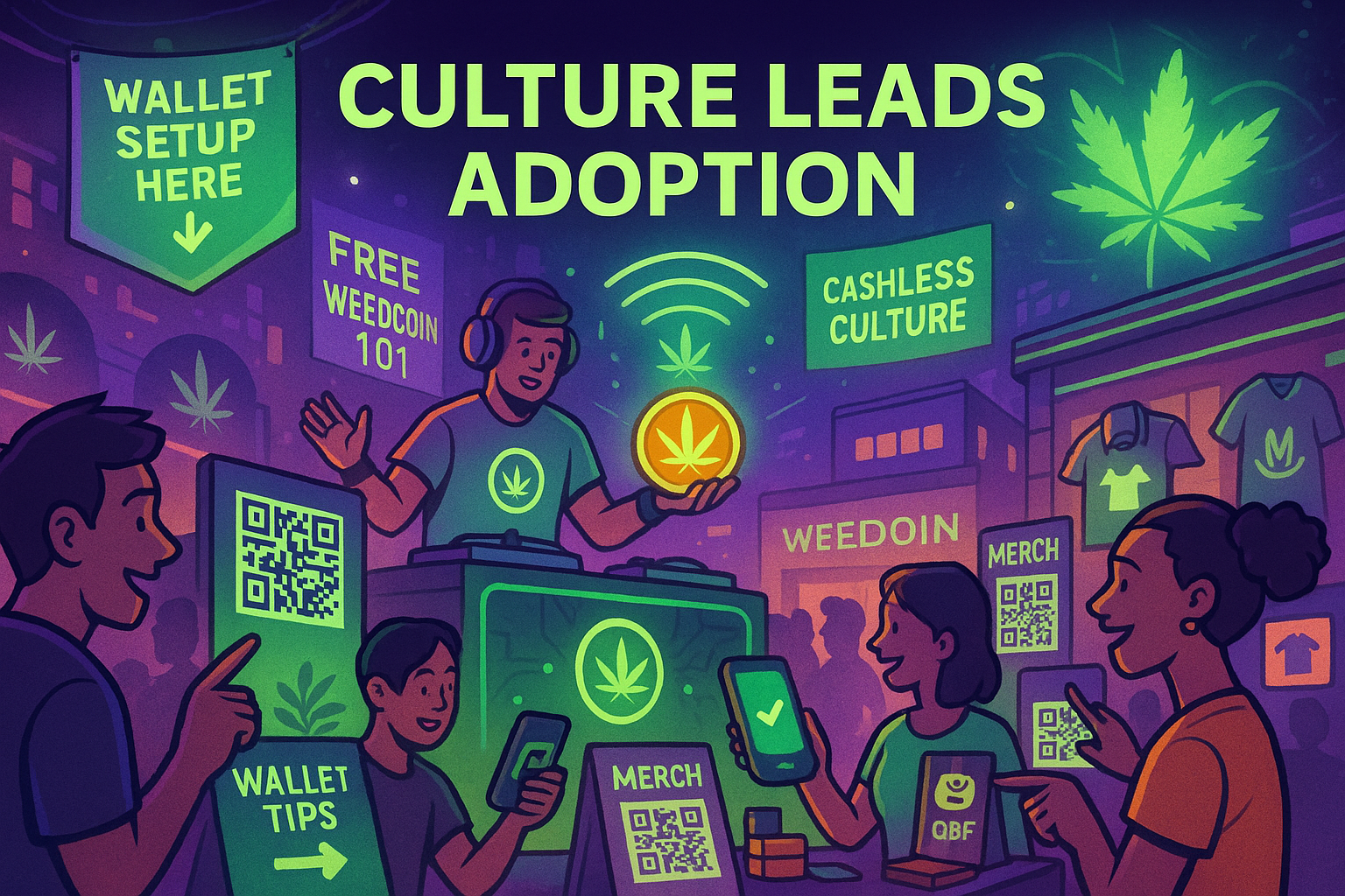 WeedCoin event scene showing real-life crypto adoption through culture, community, and education