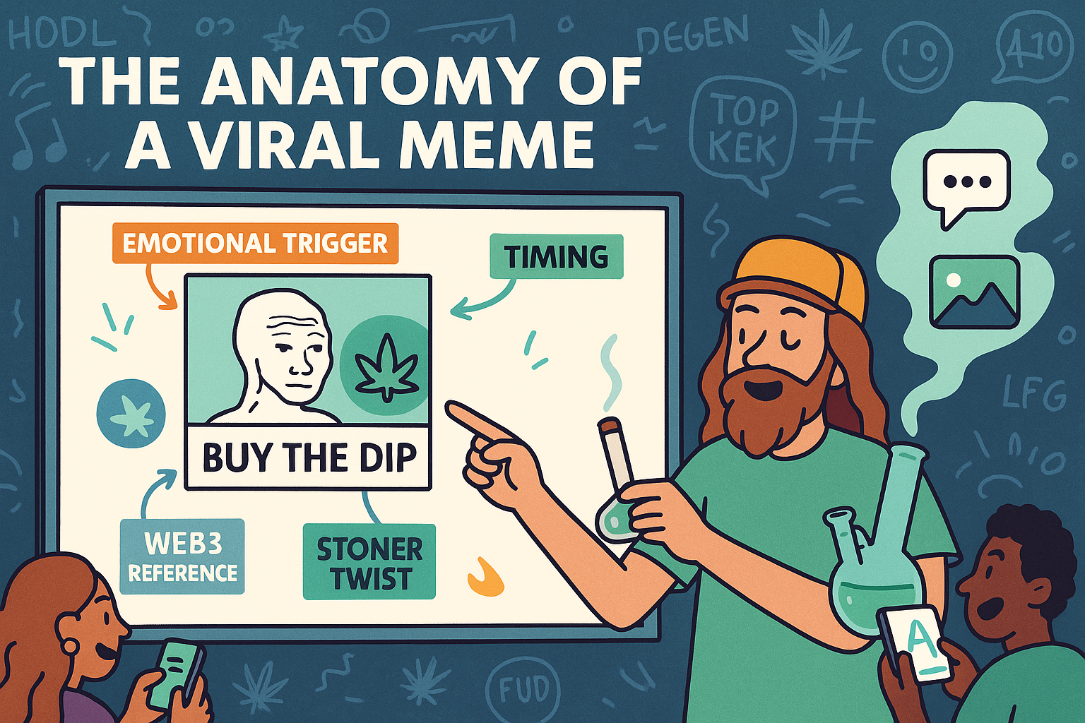 Breakdown of meme structure showing how viral WeedCoin content is built