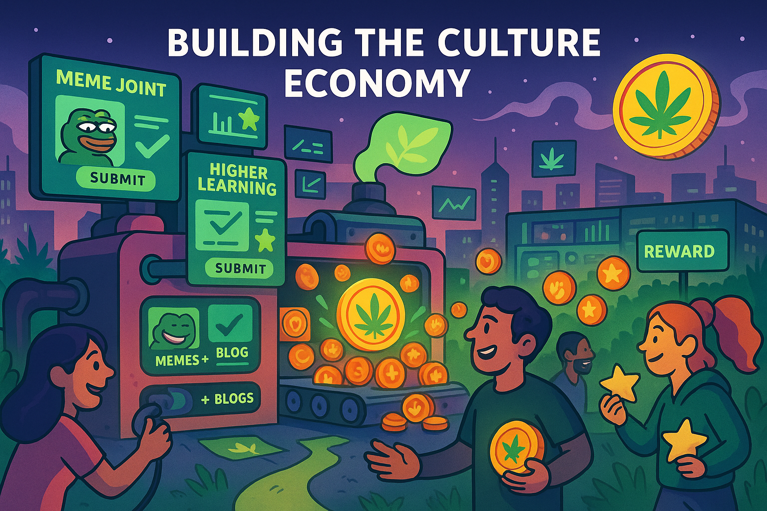 WeedCoin community powering meme and blog factory that builds the culture economy with rewards