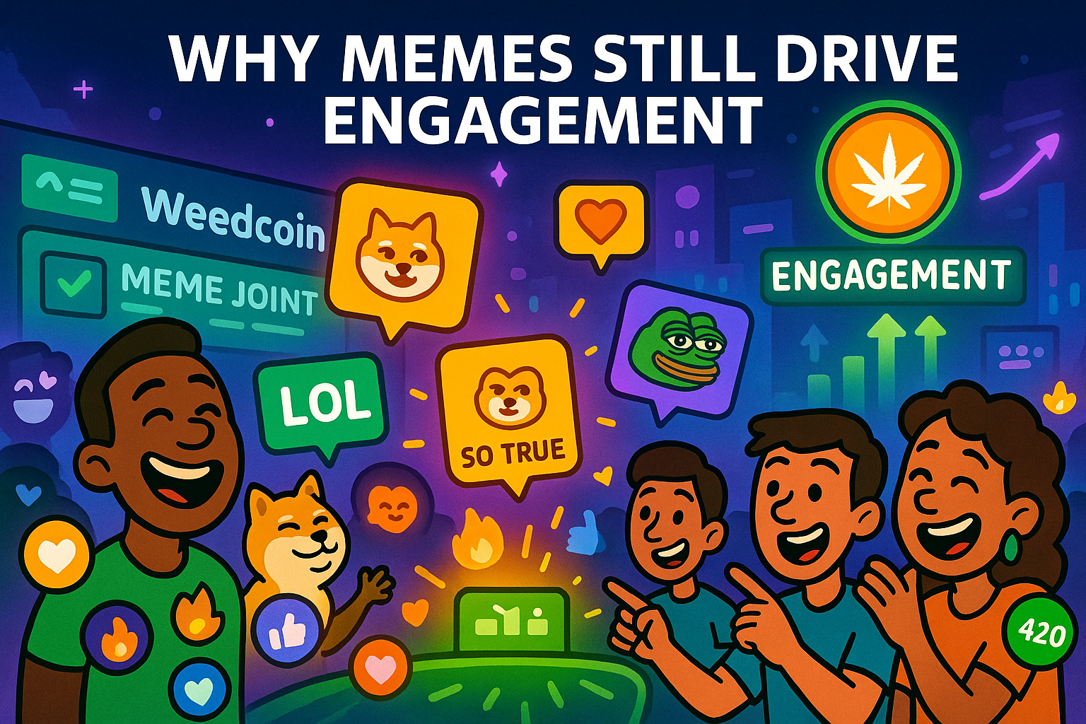 Weedcoin community reacting to memes that drive social engagement and participation