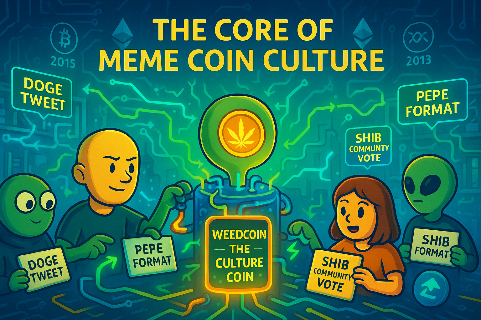 Weedcoin engine room powering meme coin culture from Doge, PEPE, SHIB, and legacy community inputs