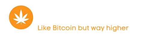 Weedcoin logo with orange cannabis leaf icon and slogan 