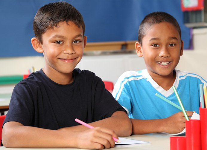 Two boys doing their homework