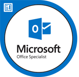 A blue and white microsoft office specialist badge