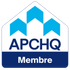 Insigne de membre APCHQ : icône de maison stylisée bleue avec le texte « APCHQ » et « Membre » en dessous.