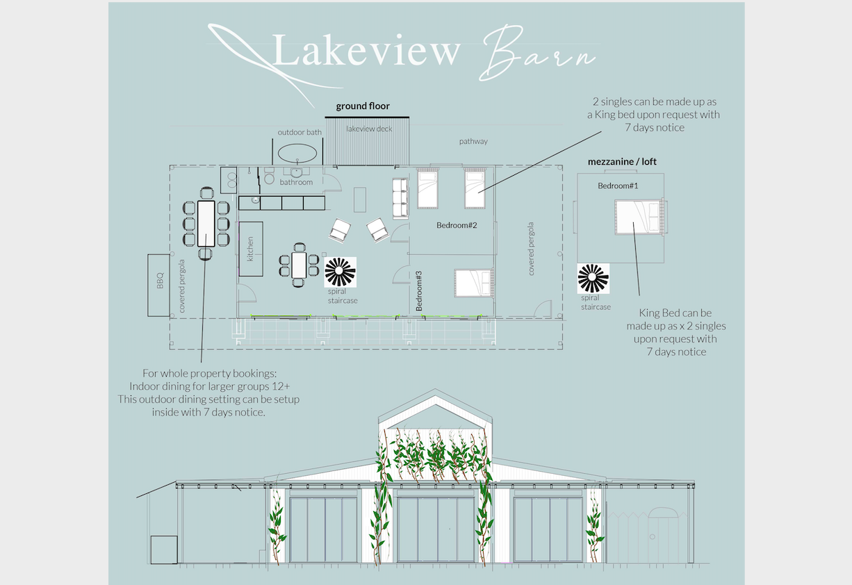 A blueprint of a house called lakeview barn