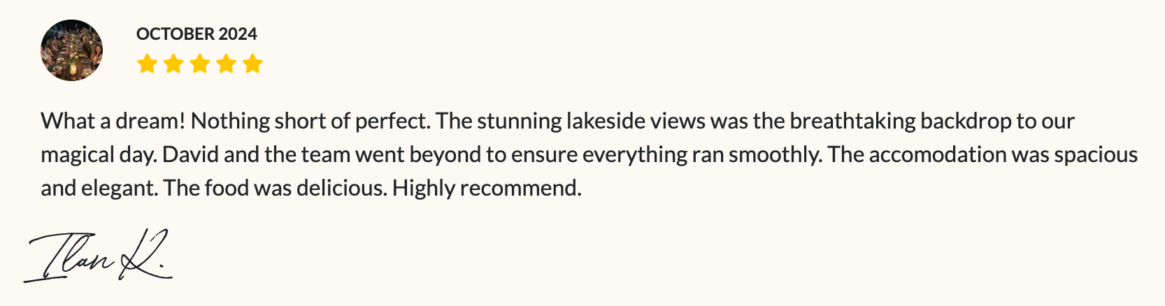 A screenshot of a review with a signature on it.