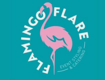 A logo for flamingo flare event styling and catering