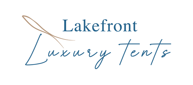 A logo for lakefront villa with a needle in the middle.