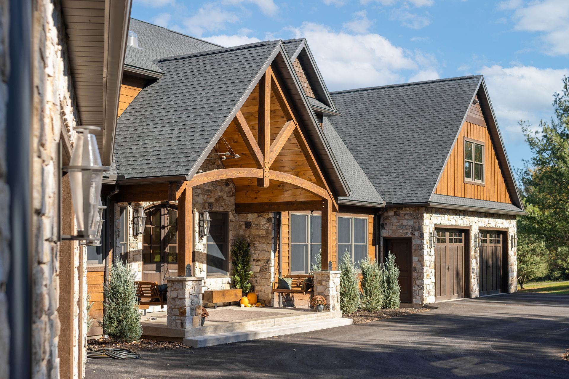 Custom modern design home in State College, PA. Amish builder Timber frame style home