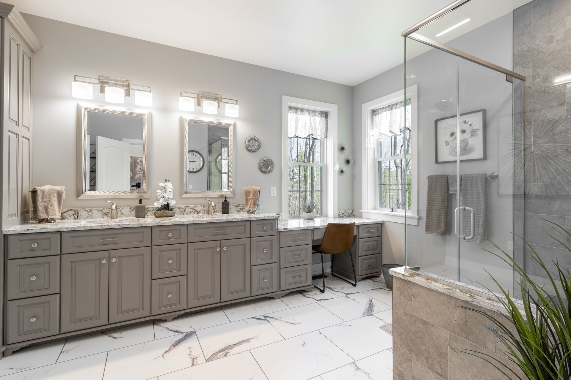 Custom bathroom with double vanity in State College, PA