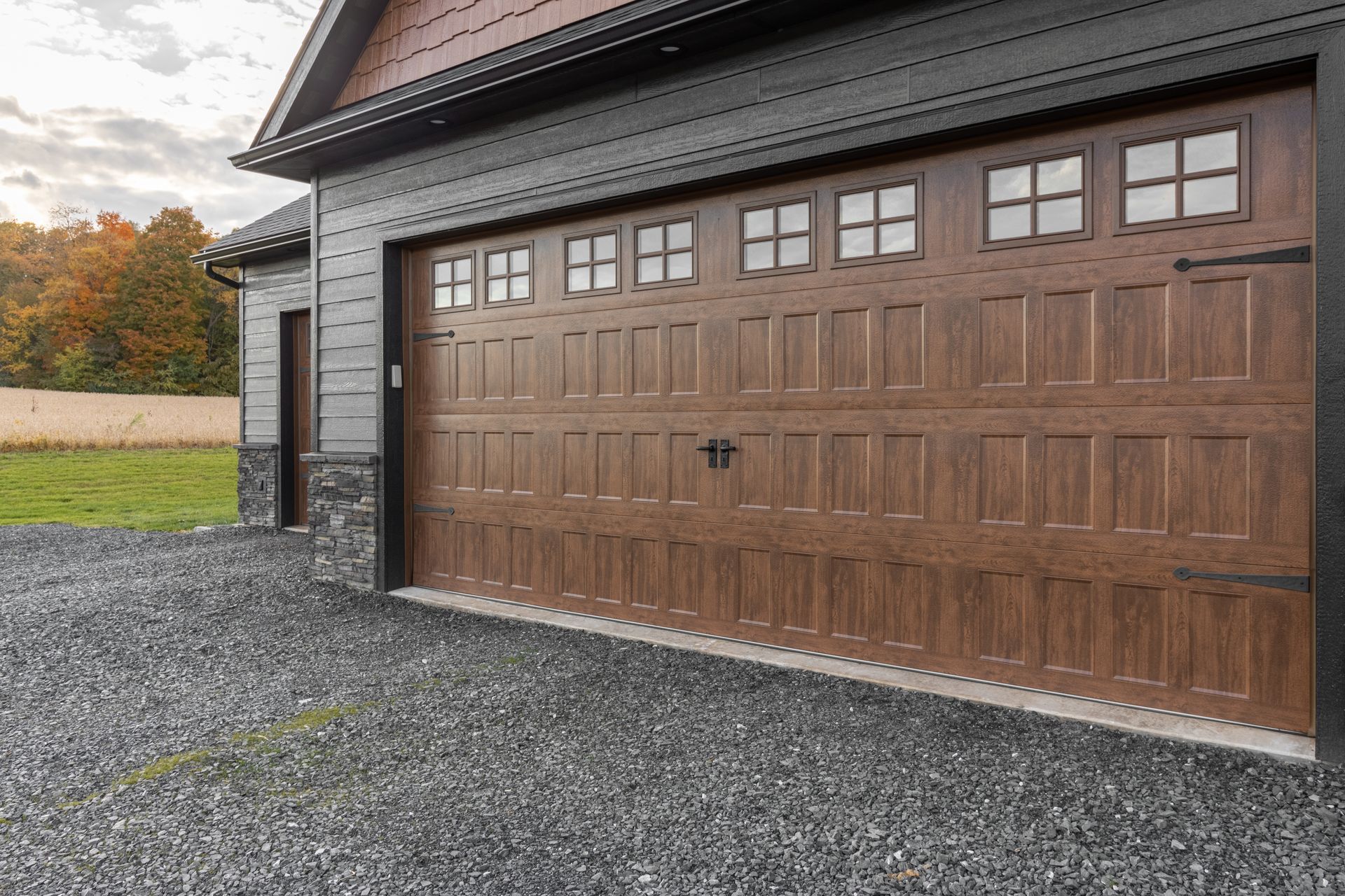 Custom wood garage doors on custom home State College, PA