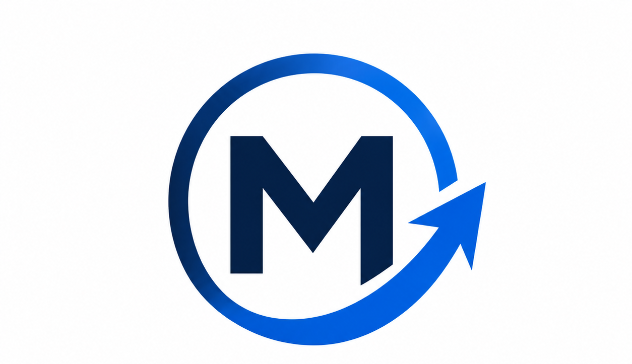 A blue and white logo for melbourne digital media