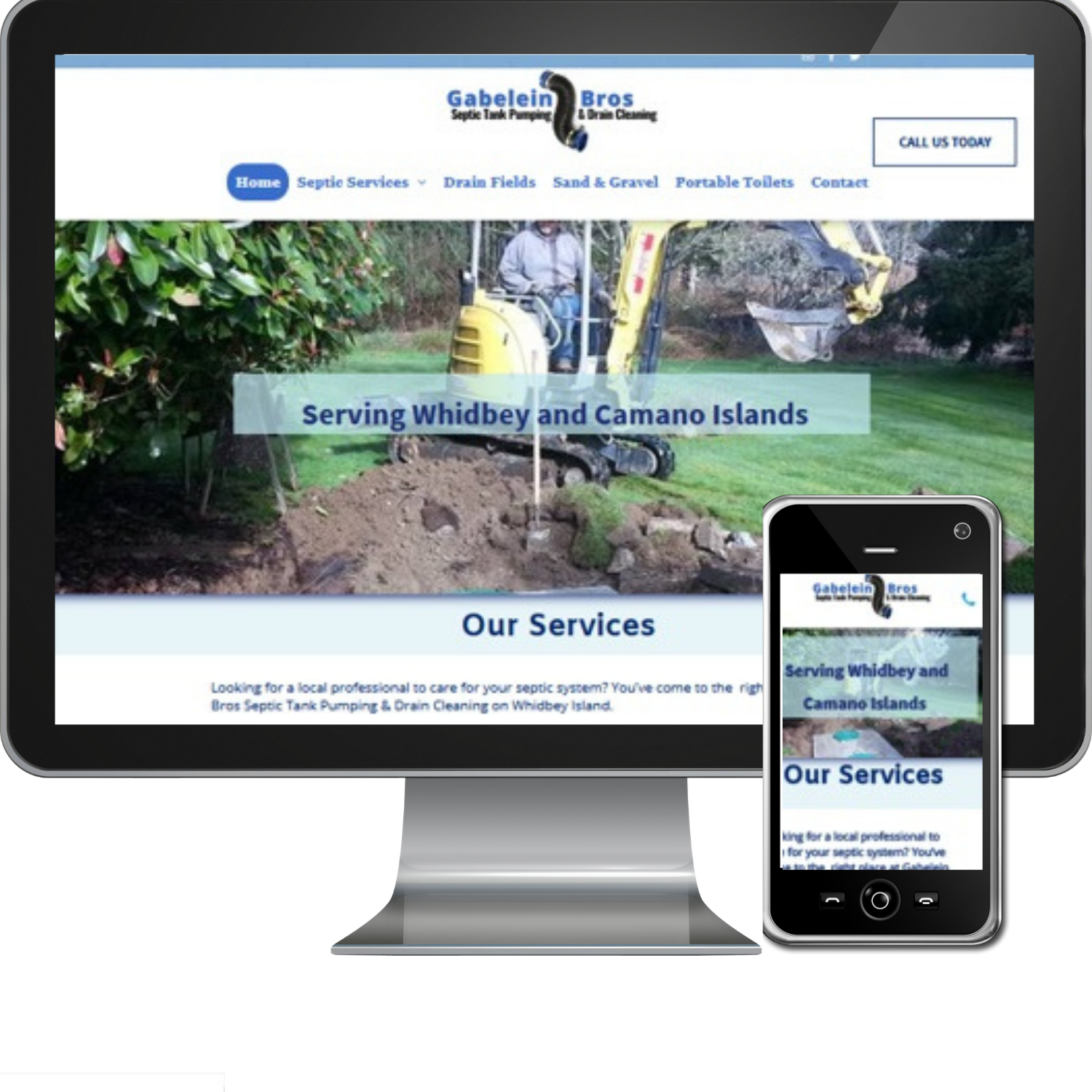 A computer monitor and a cell phone showing a website for gabriella areas