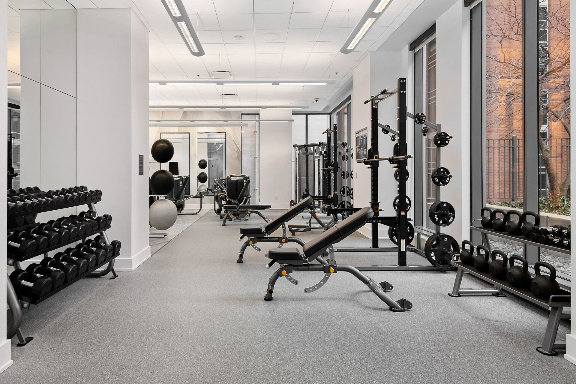 Fitness center with weights at State & Chestnut