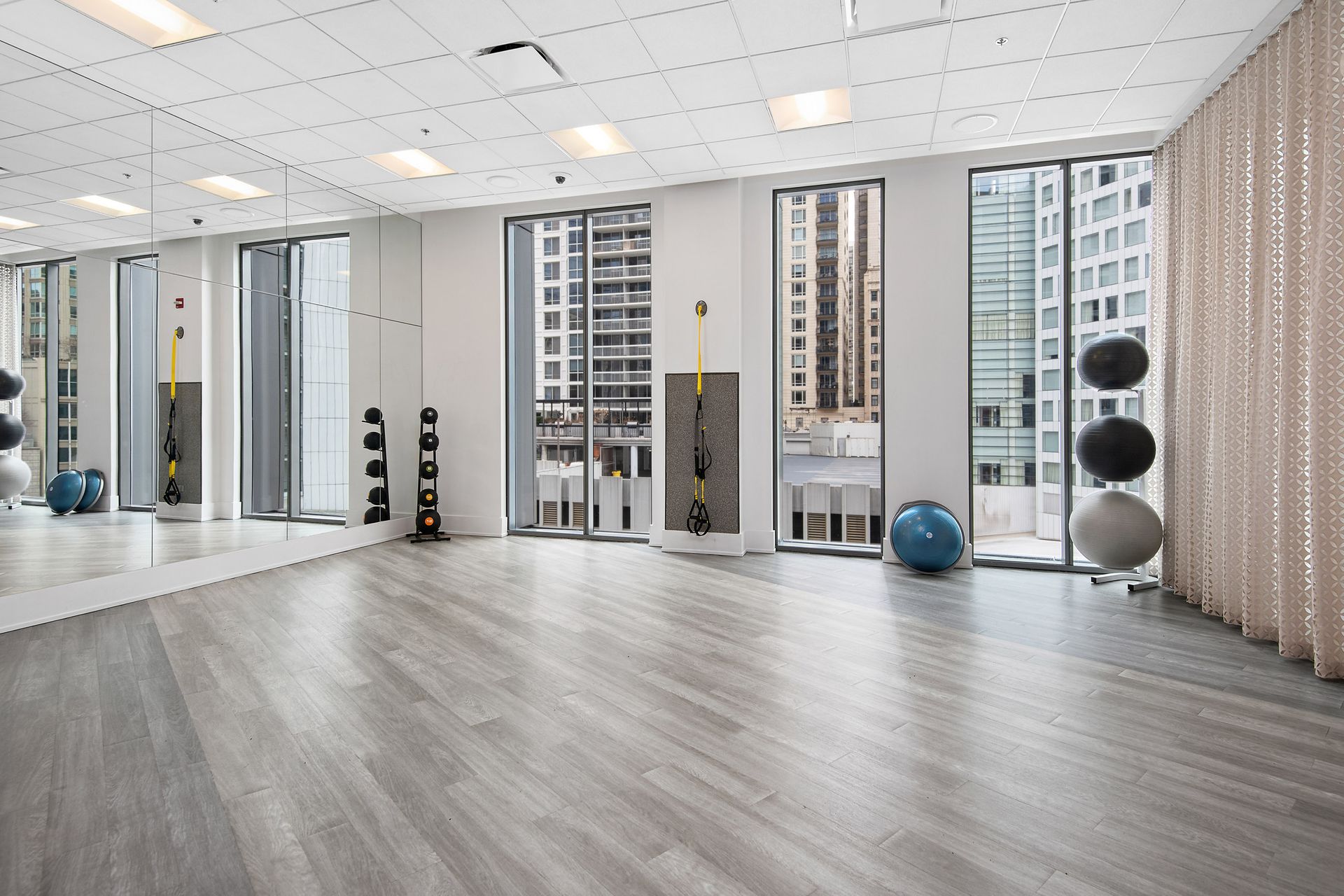 Fitness room with yoga balls at State & Chestnut