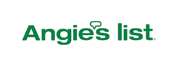 Angie's List logo in green; wordmark with a speech bubble above the