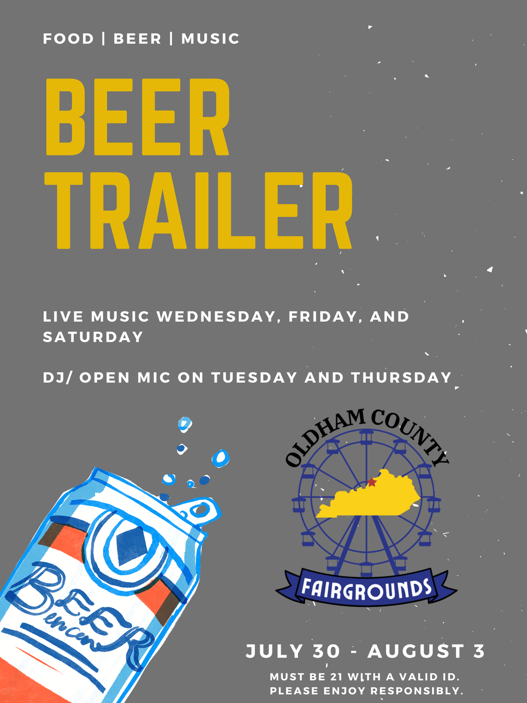 A poster for a beer trailer with a can of beer on it