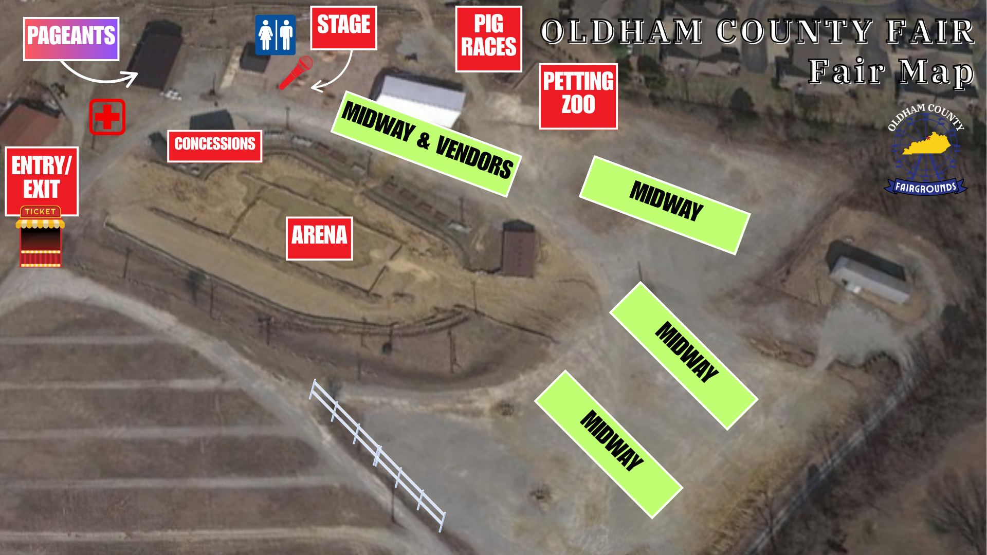 An aerial view of an arena with attendee parking