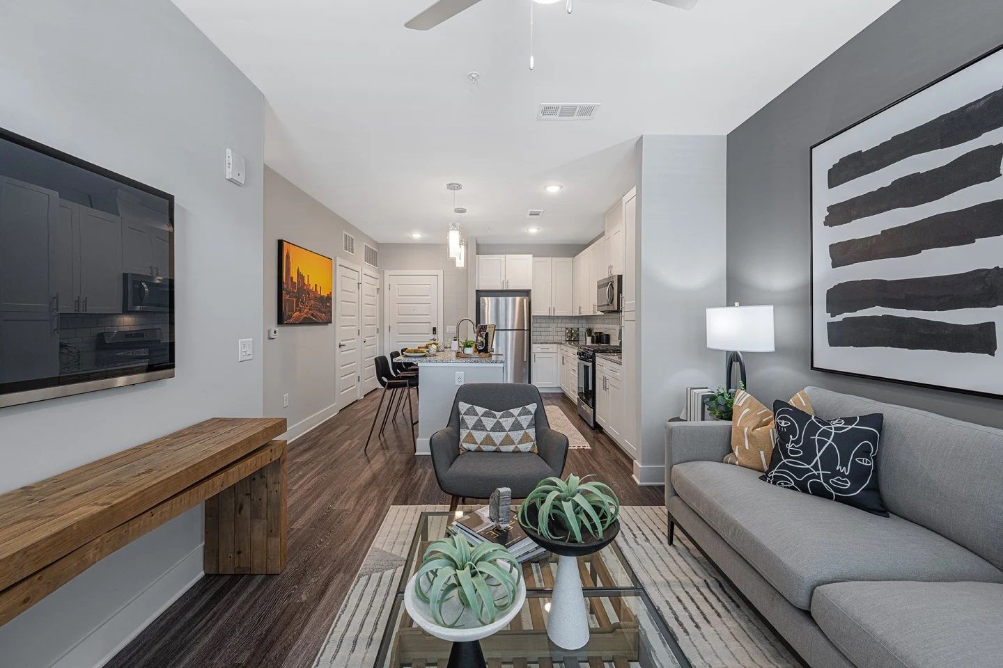 Living room at Populus Westside in Atlanta, GA.