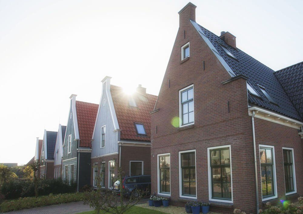 Houses with sun reflecting