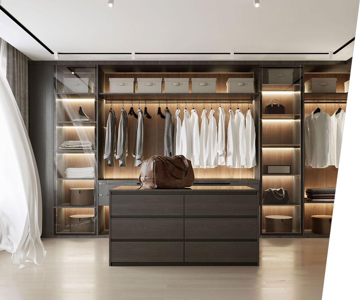 3d rendering of a Luxury modern dark wood dressing room