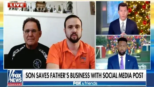 Fox News segment: A father and son on screen, discussing a social media post that saved the family business.