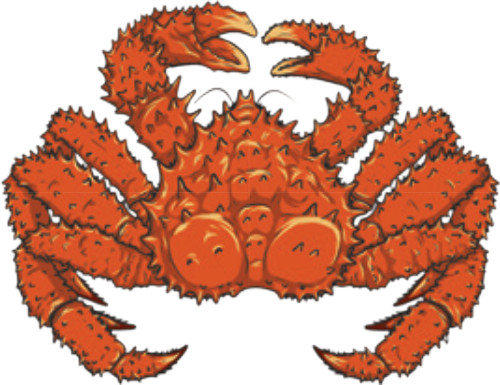 Orange, spiky King crab with large claws and eyes.