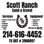 Scott Ranch Sand & Gravel services and equipment advertisement with phone number and social media icons.