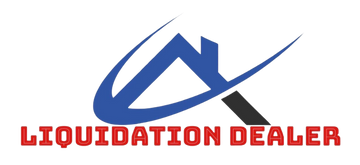 a logo for liquidation dealer with a blue arrow
