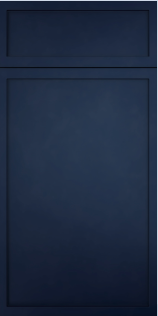 Navy blue cabinet door with a recessed panel.