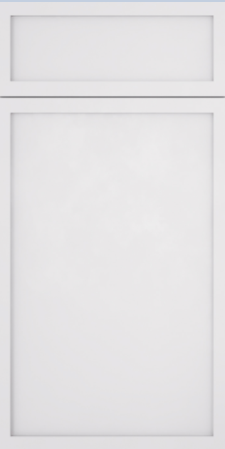 White cabinet door with recessed panel and upper rectangle.