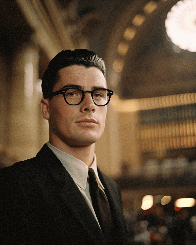 A man in a suit and tie is wearing glasses