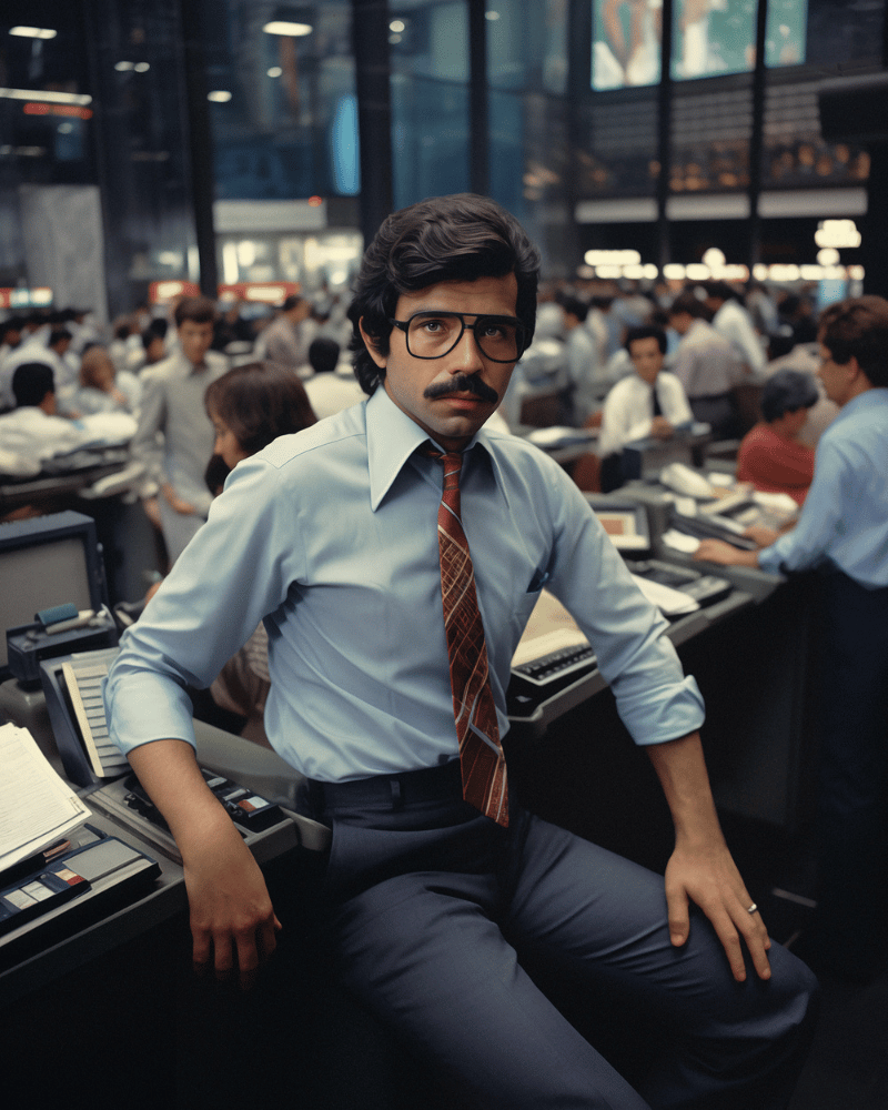A man with glasses and a mustache is sitting at a desk