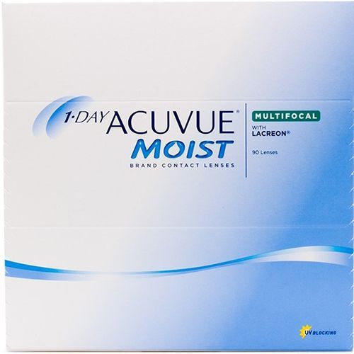 A box of acuvue moist contact lenses on a white background.