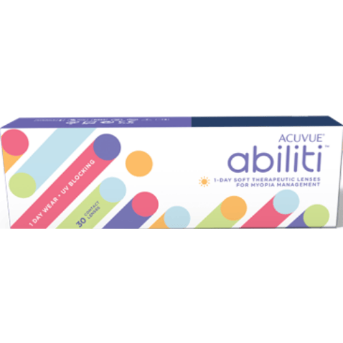 A box of acuvue abiliti 1 day soft therapeutic lenses