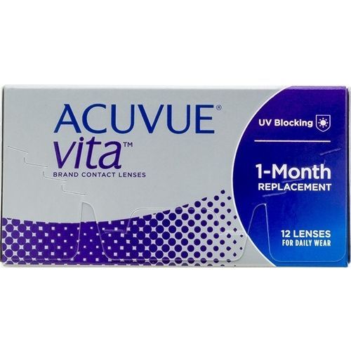 A box of acuvue vita 1 month replacement contact lenses