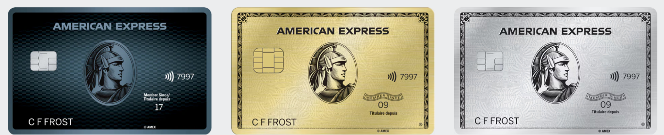 Three different types of american express cards are shown