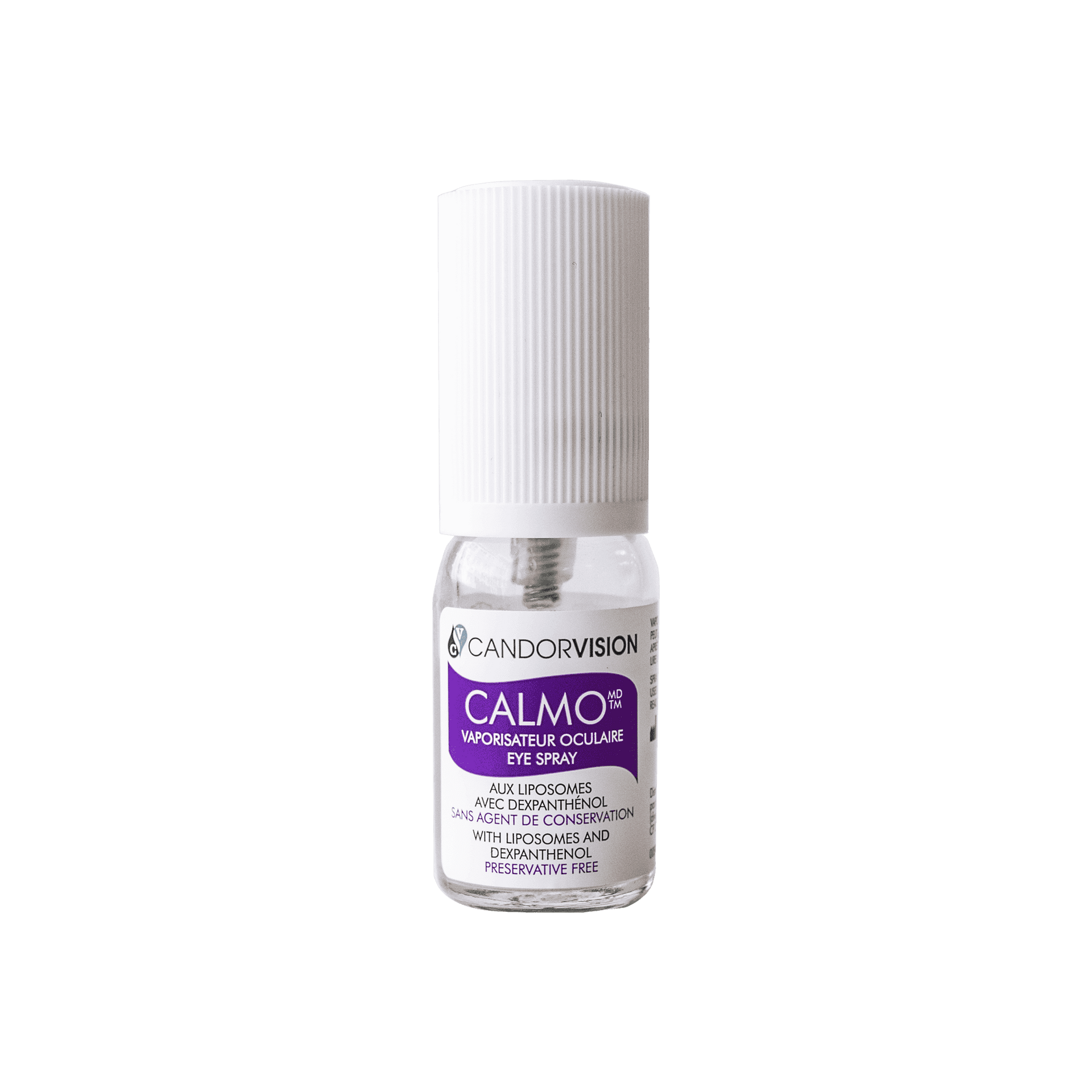 A bottle of Calmo Eye Spray on a white background.