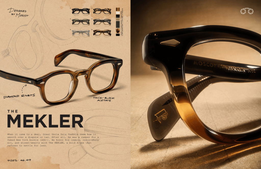 A pair of glasses with the word mekler on it