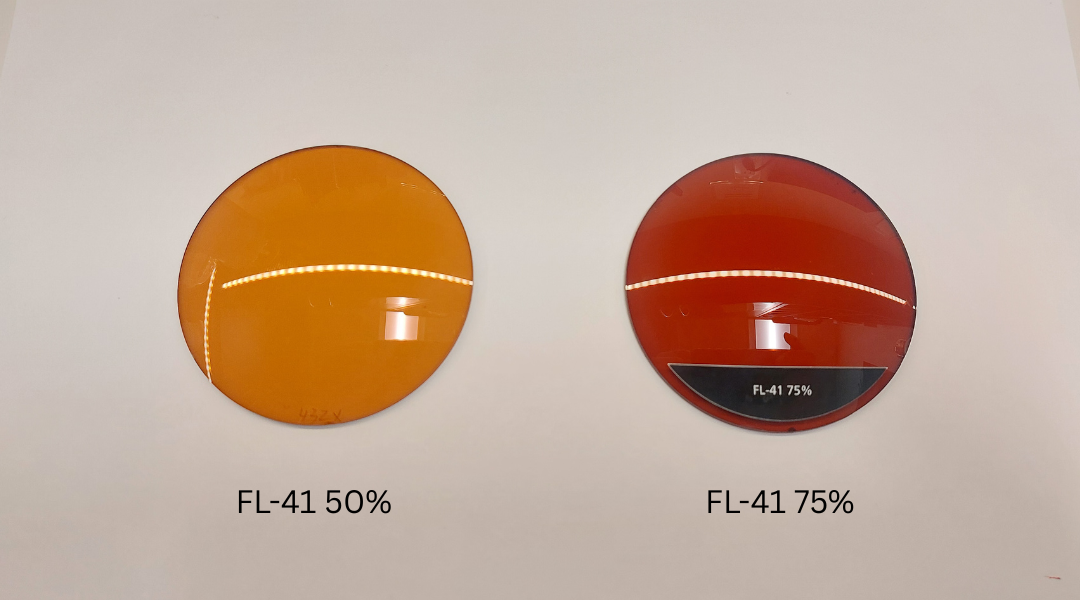 Two samples of FL-41 tinted lenses 50% and 75%.