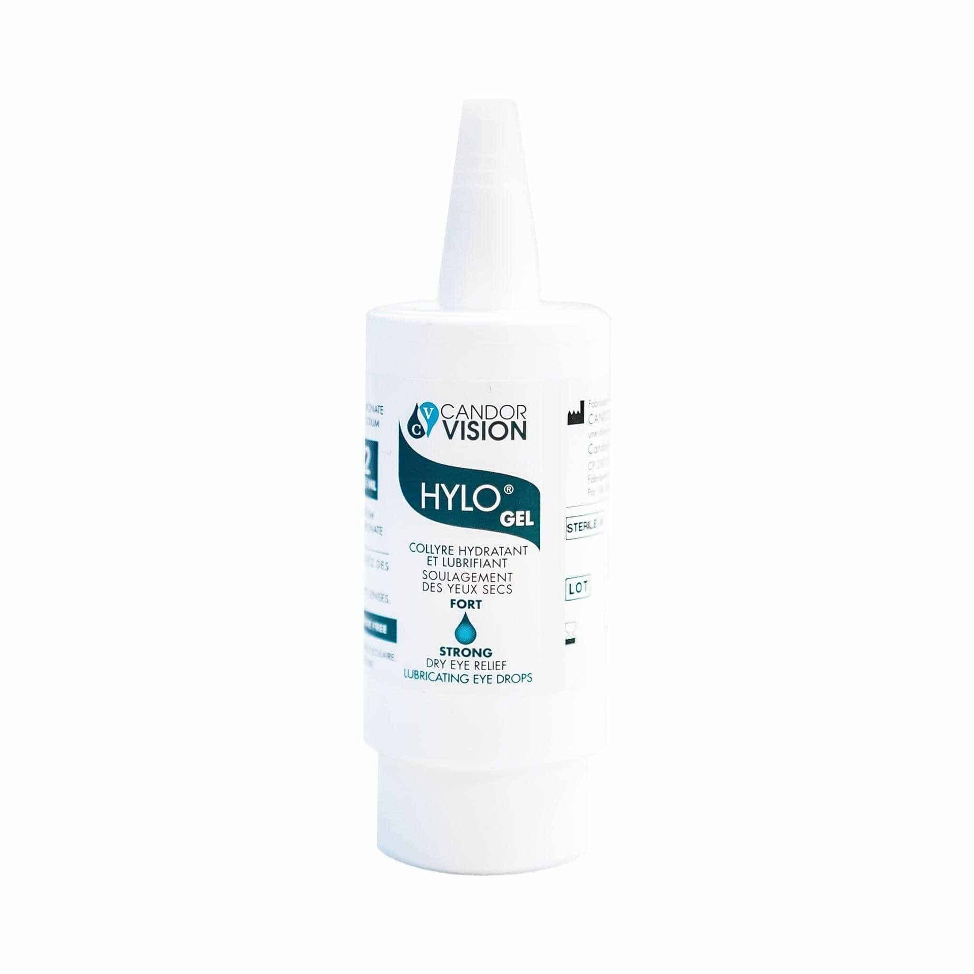 A bottle of hylo gel on a white background.