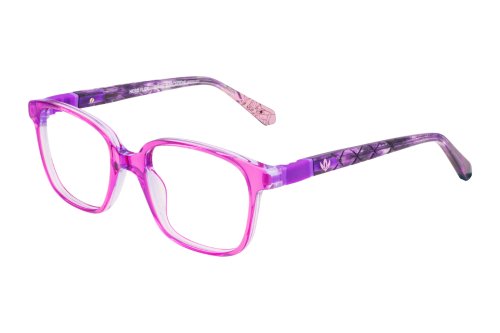 A pair of pink and purple glasses on a white background.