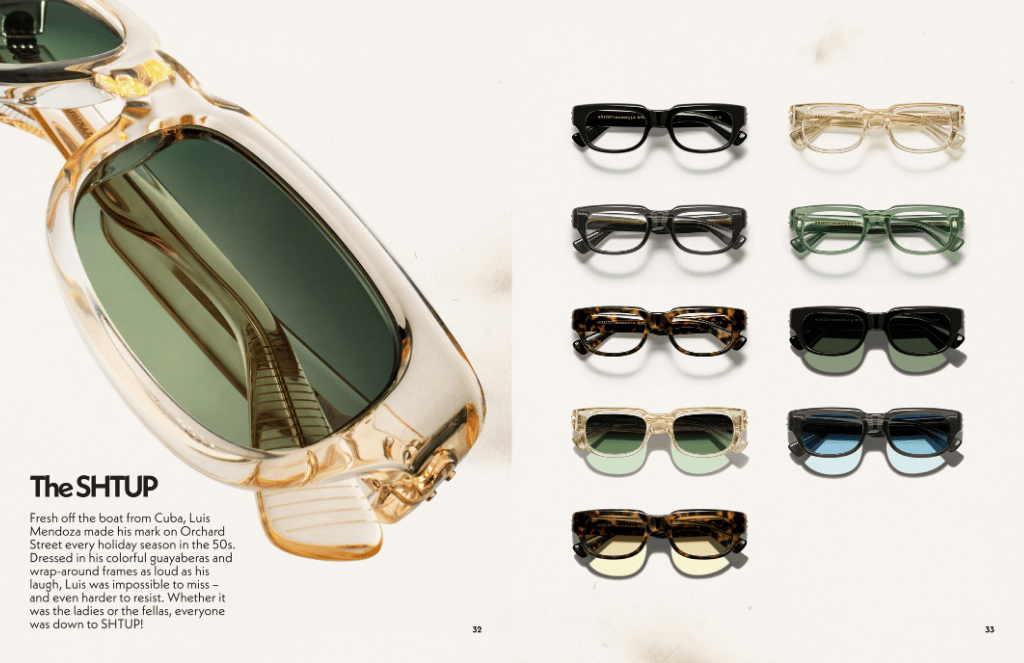 Sunglasses The Shtup, with a variety of frames and lens colors displayed on a light background.
