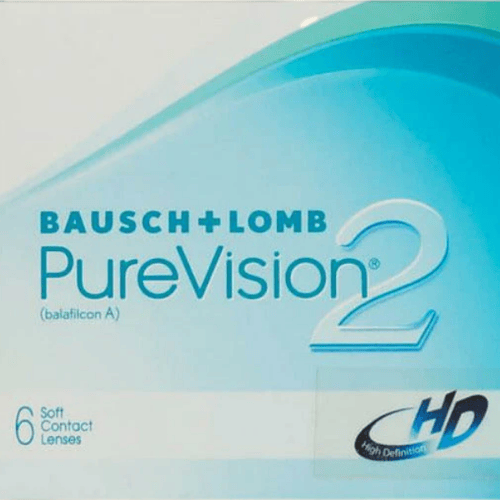 A box of bausch + lomb purevision 2 HD contact lenses.