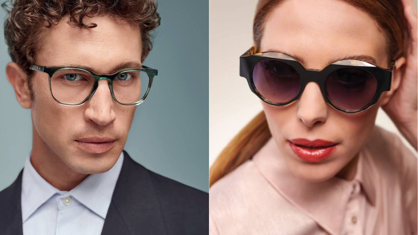 A man and a woman wearing glasses and sunglasses.