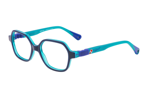 A pair of blue glasses on a white background.