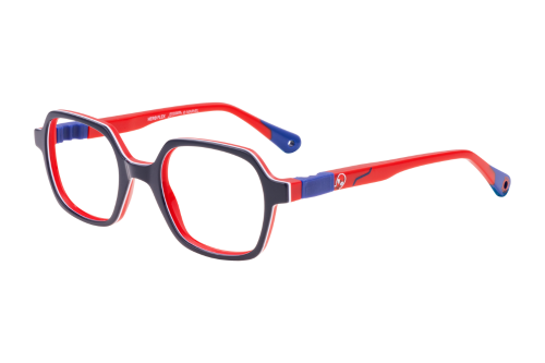 A pair of red and blue glasses on a white background.