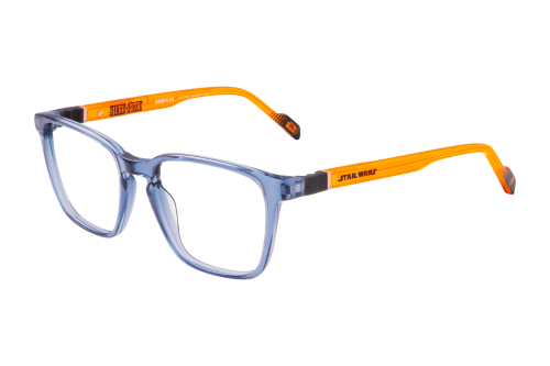 A pair of blue and orange glasses on a white background.